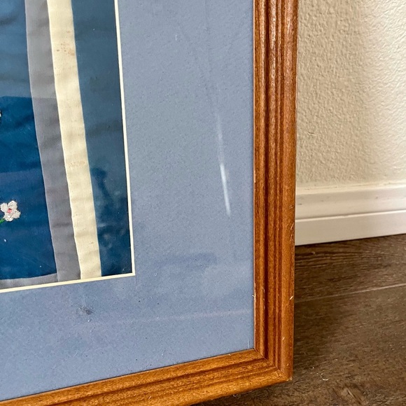 Framed Embroidered Animal Tree Art in Blue Mat 18/22 Inch - Picture 3 of 11